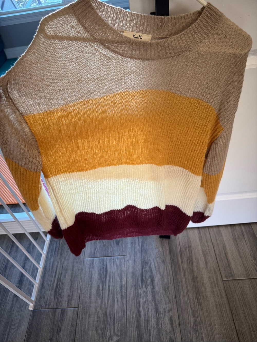 Knit Colorblock Crewneck Sweater - Beige, Mustard, Cream & Burgundy